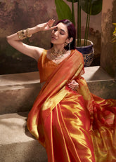 India Silk Orange Tissue Silk Sarees Offer A Perfect Blend Of Tradition And Elegance Crafted From Fine Tissue Silk